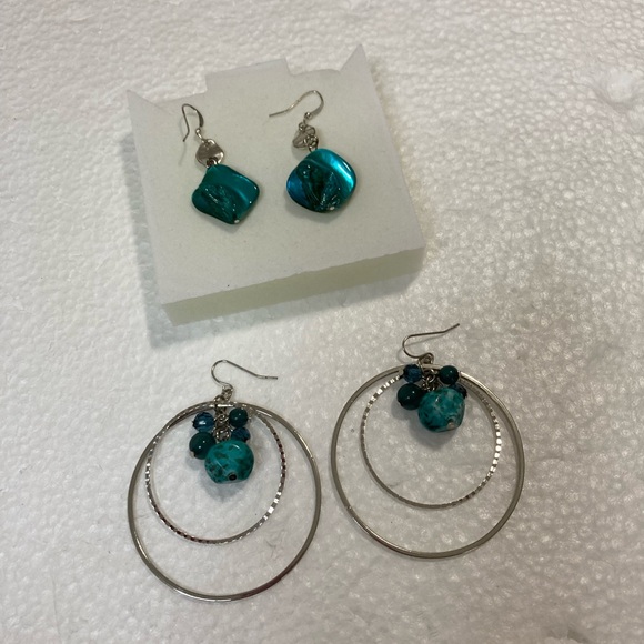 Elegant Silver and Teal Earrings Set ( 2 pairs ) - Picture 3 of 11